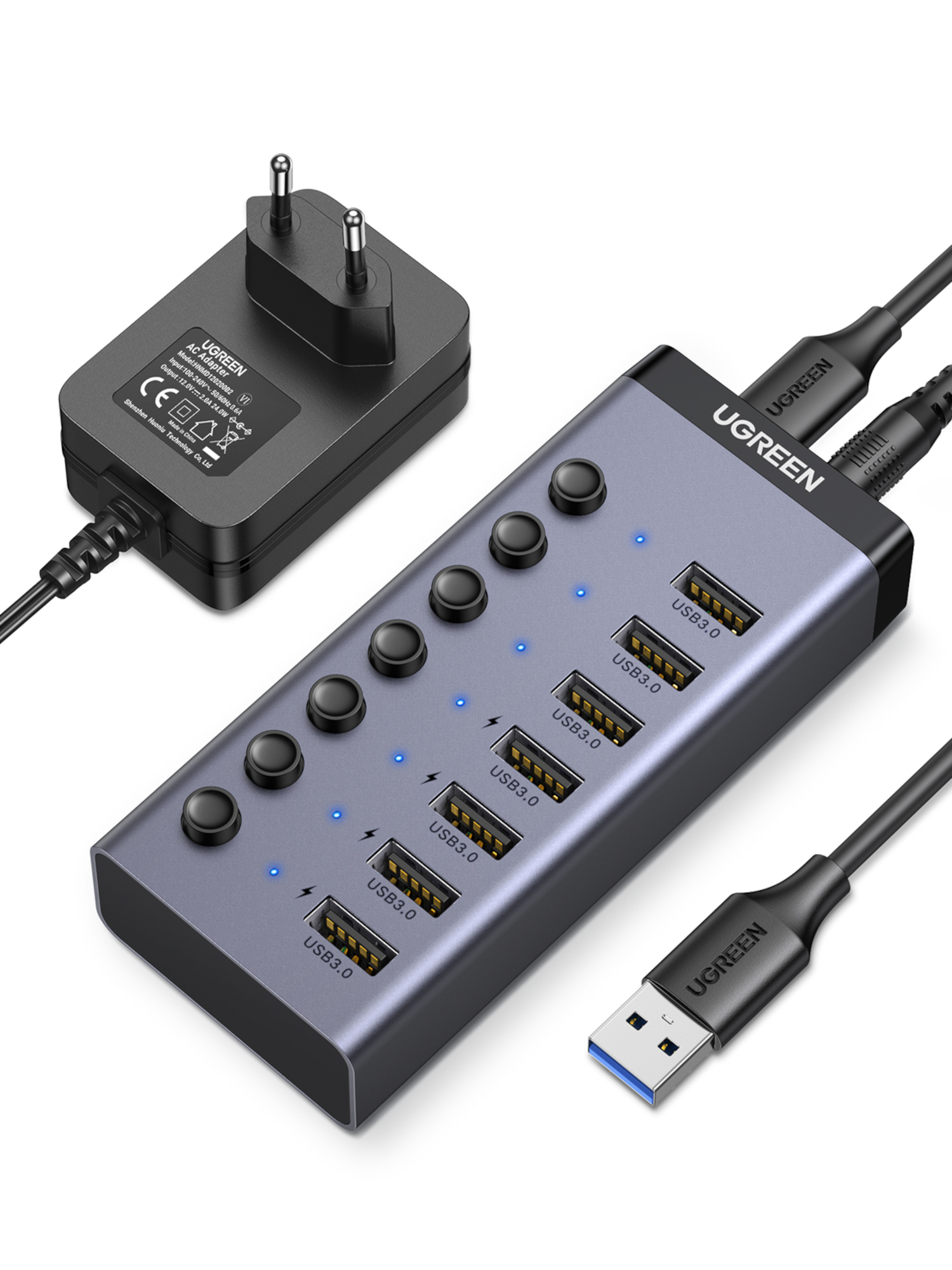 UGREEN 7 in 1 USB 3.0 Hub-Grey